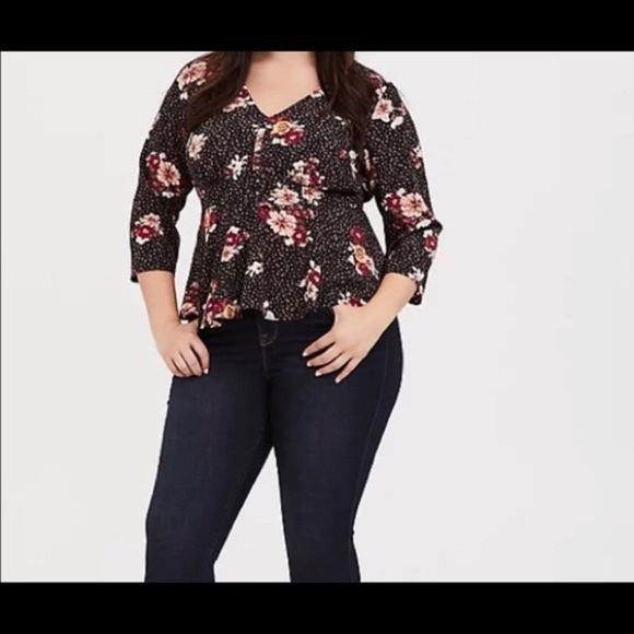 Torrid Floral Chablis 3/4 Corset Crop Blouse Plus 2X/ 18-20 Career Date Night - Picture 2 of 9